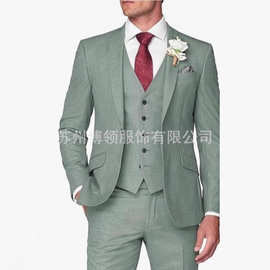 新款亚马逊西装套装休闲商务西服修身结婚礼服三件套宴会伴郎礼服