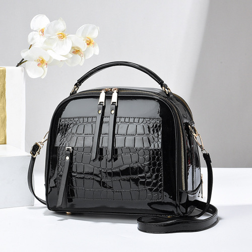 Vintage mini bag with crocodile-embossed, glossy patent leather — trendy women's handbag and crossbody option