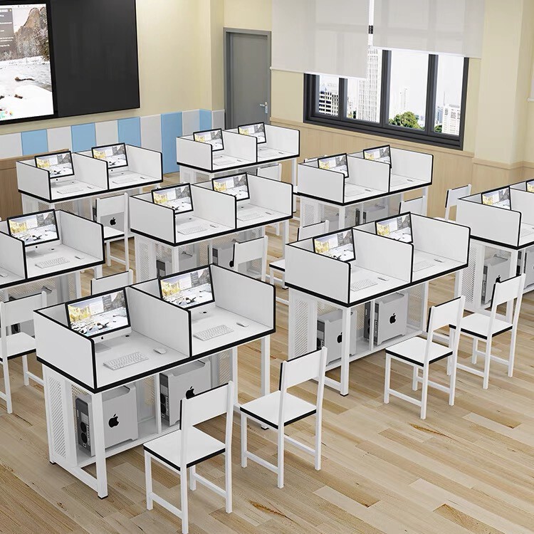 Microcomputer Room Computer Desk and Chair School Examination Table Training Room Student Double Hexagonal Steel Wood Computer Table