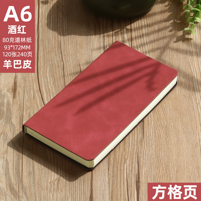 A6 버건디 (체크 무늬 내부 페이지)