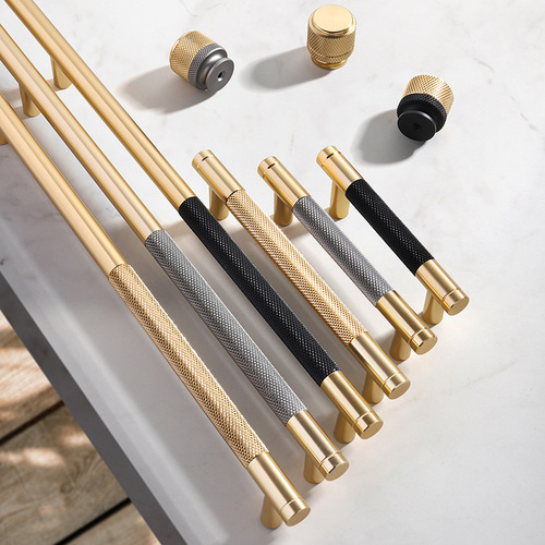 Modern minimalist Nordic wardrobe door golden copper drawer handle black extended American aluminum alloy cabinet handle