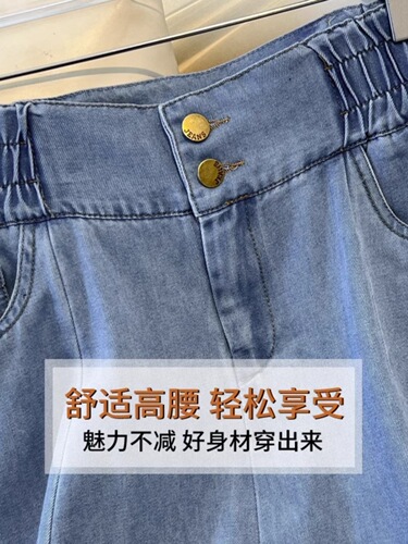 Light Blue Denim Skirt Women's Summer New Elastic High-Waisted Slimming Spring and Autumn Loose Umbrella Skirt