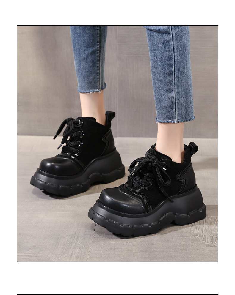 Boot nữ cổ ngắn đế xuồng tăng chiều cao phong cách thường ngày — màu đen chi tiết 14