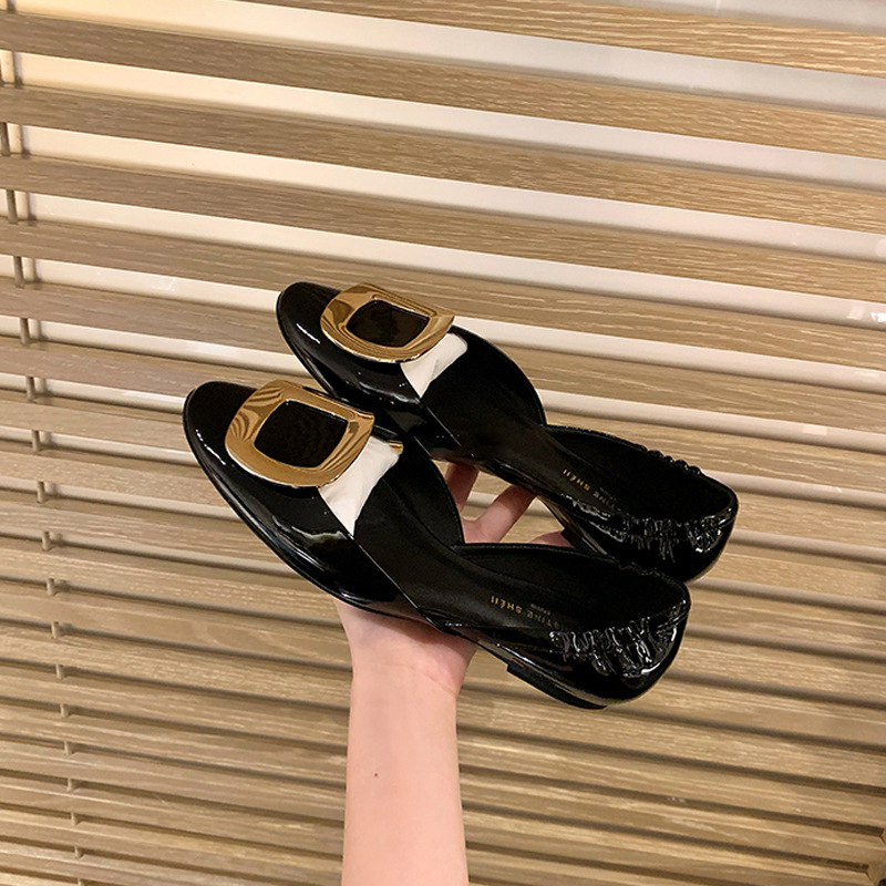 Zapatos Planos con Hebilla Metálica Retro Francesa, Verano 2025, Nuevos Zapatos de Ballet Planos con Pliegues y Huecos para Mujer
