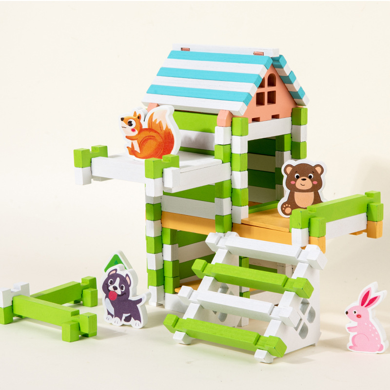 Rompecabezas para niños, construcción de bloques de construcción de educación temprana, 120 bloques de construcción de espiga y espiga, juguetes de madera ensamblados