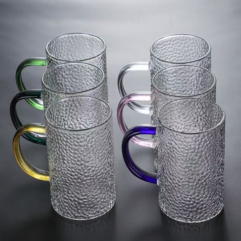 Taza de vidrio resistente al calor de alto silicio, mango de color, taza de desayuno, taza de café, taza de jugo, taza recta simple