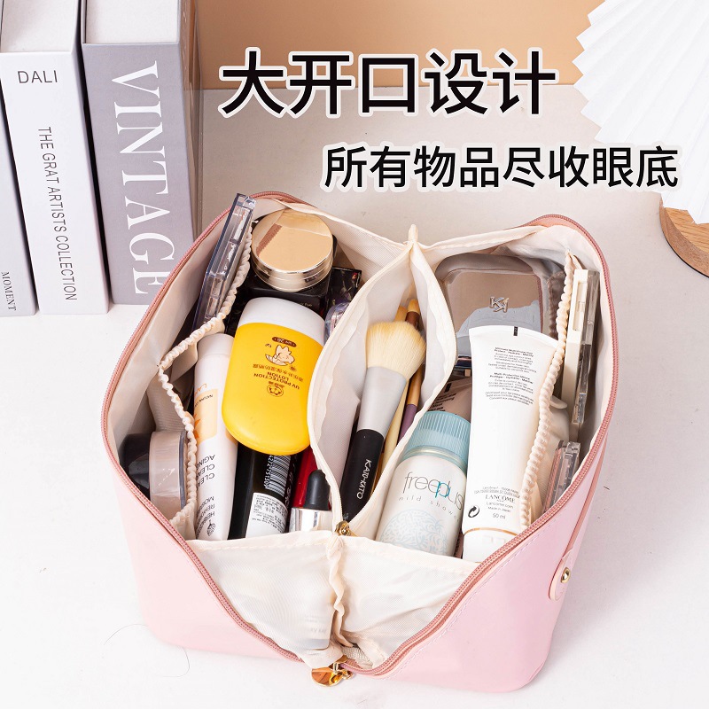 Bolsa de cosméticos 2022 nueva gran capacidad ins estilo bolsa de almacenamiento de cosméticos PU de cuero portátil de viaje bolsa de lavado en stock