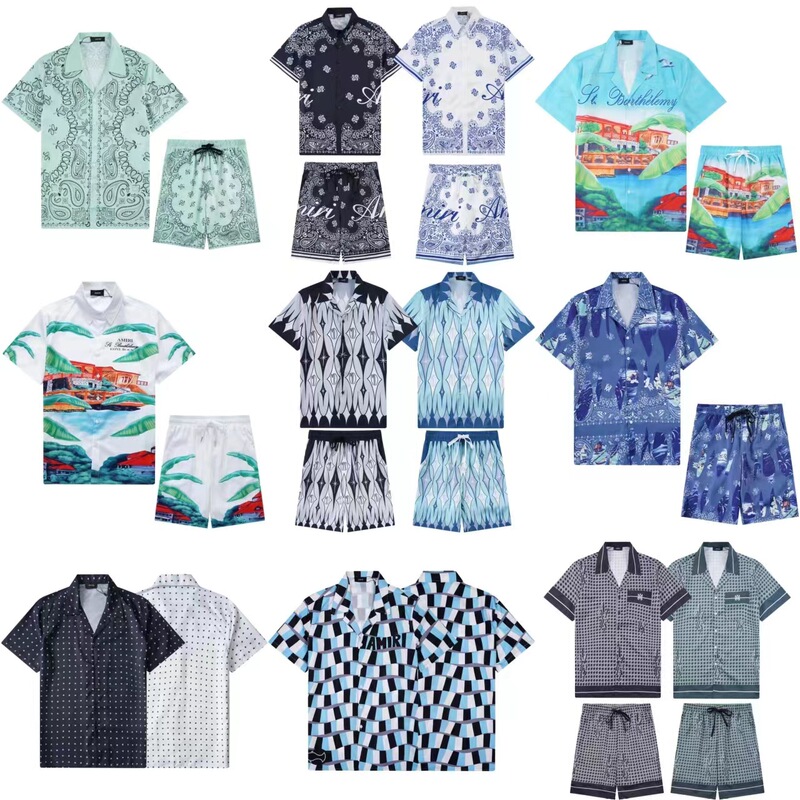 2023 Foreign Trade Europe and America Amiri Spring Men's Fashion Half-sleeve Casual Printed Short-sleeve Cardigan Suit Shirt for Men