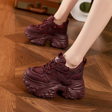 红色老爹鞋女2025秋冬新款小个子休闲鞋子百搭水钻厚底内增高女鞋