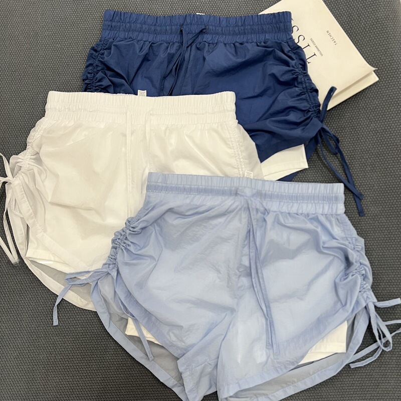 Contrast Color Fake Two-Piece Sports Shorts Summer Double-Sided Drawstring Breathable Yoga Slimming Sports Casual Shorts with Lining