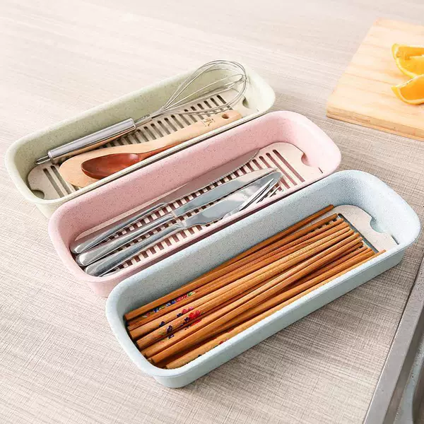Kitchen storage rack, breathable chopstick holder, spoon storage box, wall-mounted, no-drill plastic, wall-mounted with drainage