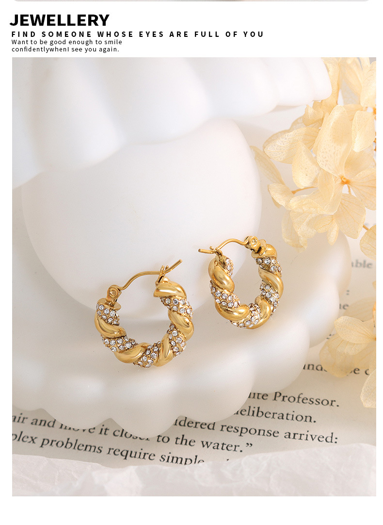 French Style Solid Color Titanium Steel Earrings Inlay Zircon Stainless Steel Earrings