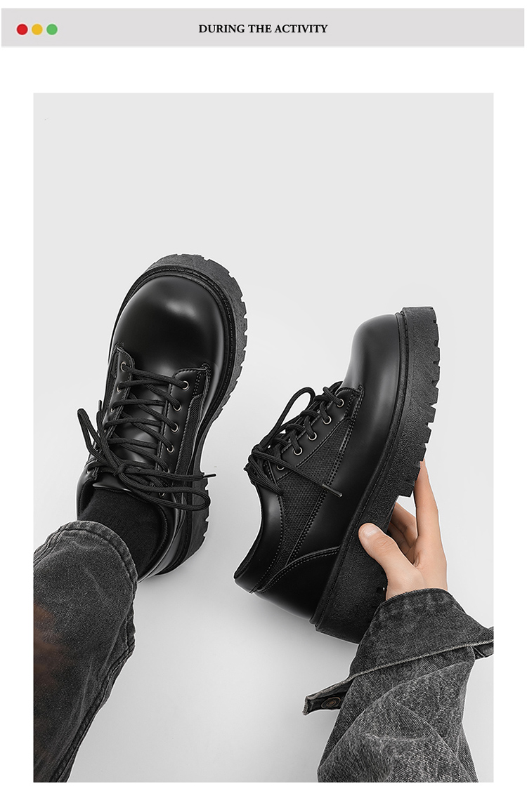 Baskets Derby pour homme ShoeVault, semelle épaisse rehaussante, noires, style britannique décontracté, chaussures de sport en cuir et mesh respirant pour l'été_voghion.com