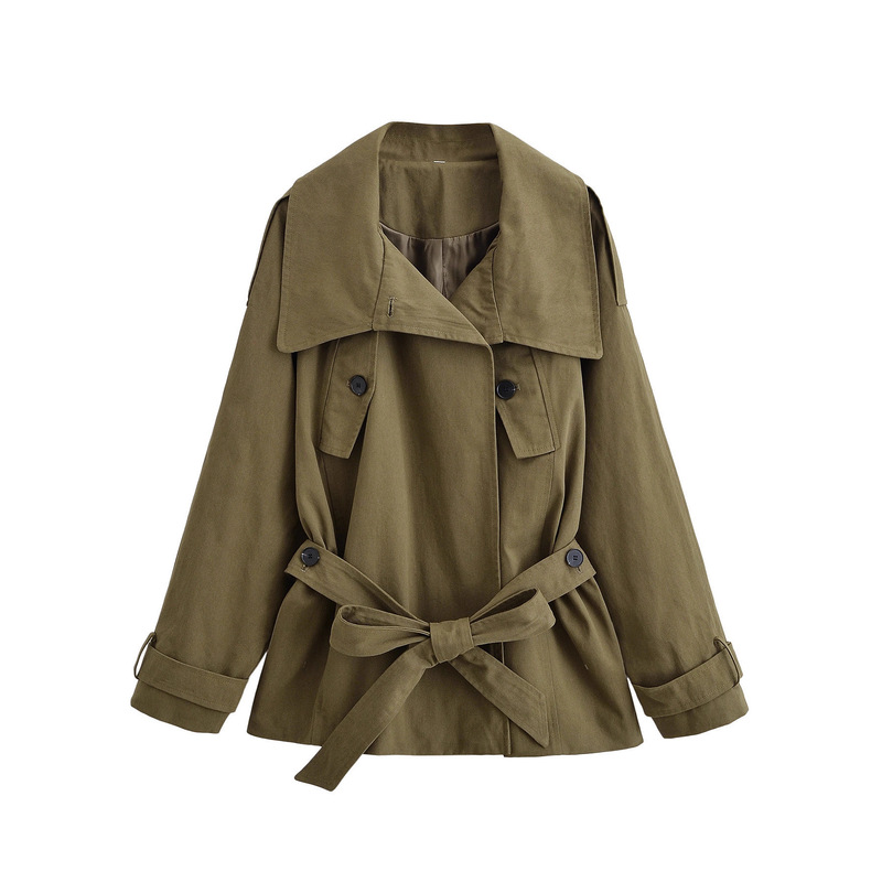 New Autumn and Winter Women's Fashion Stylish Versatile Retro Sailor Collar Tie-Waist Patch Pocket Workwear Trench Coat Jacket New Autumn and Winter Women's Fashion Stylish Versatile Retro Sailor Collar Tie-Waist Patch Pocket Workwear Trench Coat Jacket
