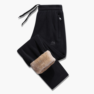 2024 Fleece Pants Men's Fashion Brand Winter Sports Pants fleece-lined Thickened Lamb Fleece Casual Pants Warm Loose