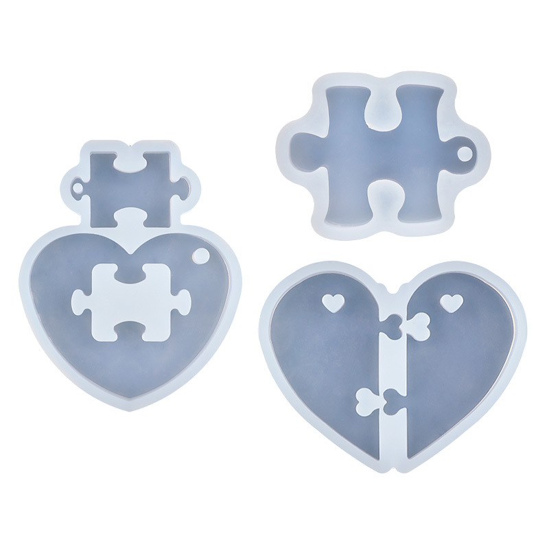Creativo amor rompecabezas espejo llavero epoxi molde de silicona pastel de San Valentín galleta molde de decoración de chocolate