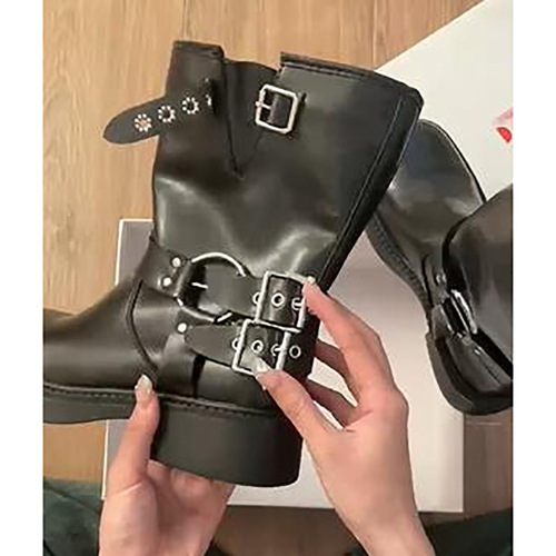British simple black thick-soled Martin boots for women 2024 new summer thick heel knight boots British style short boots