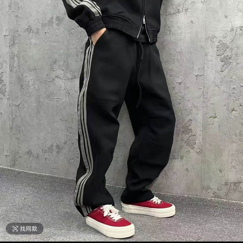 尹小鸡 重磅短阔版型三条杠拼接连帽卫衣帽衫休闲运动男女款套装|undefined
