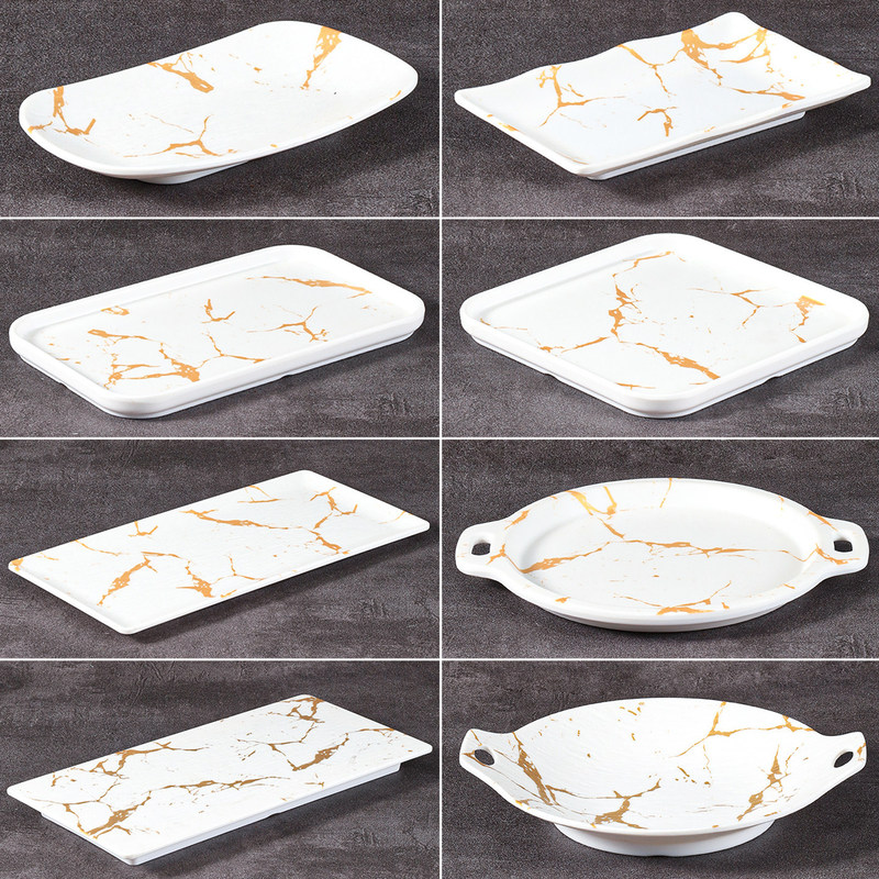 Melamine plates, porcelain-like, for hotel and restaurant use, suitable for serving sushi, desserts, snacks, hot pot dishes, and grilled meats; commercial grade Melamine plates, porcelain-like, for hotel and restaurant use, suitable for serving sushi, desserts, snacks, hot pot dishes, and grilled meats; commercial grade