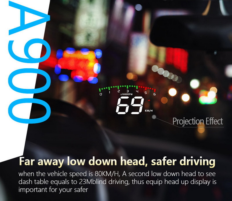 Hud Car Head-Up Display Displays Speed, Rpm, Water Temperature, and Voltage with 4 Practical Functions A900 Cross-Border