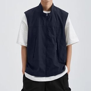 Japanese Men's and Women's Vest Outdoor Pocket Workwear Sleeveless Collar Jacket Loose Casual Couple Thin Vest Jacket
