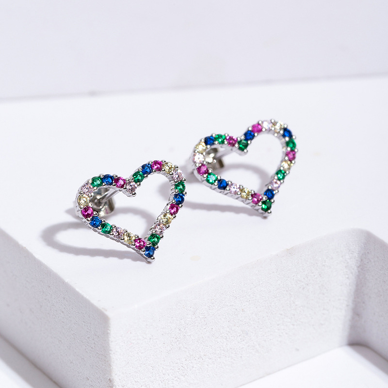 Daily Occasion 1 Pair Elegant Simple Style Heart Shape Copper Zircon Ear Studs