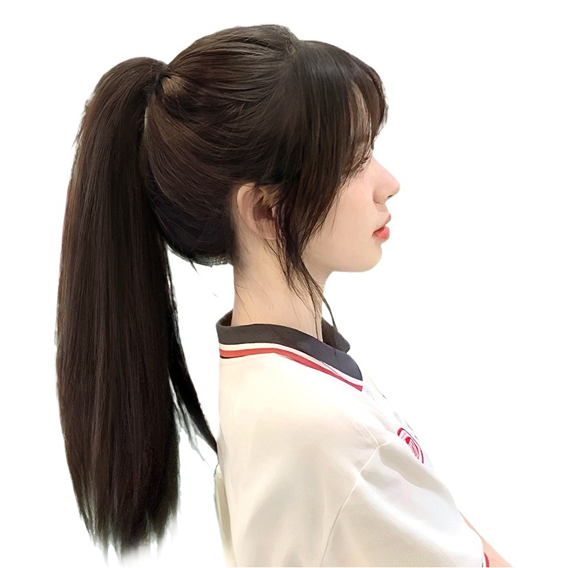 Peluca cabello lacio de las mujeres Cola de Caballo simulación cabello de alto agarre cabello largo se puede atar trenza baja clip de cabello falso Cola de Caballo falsa
