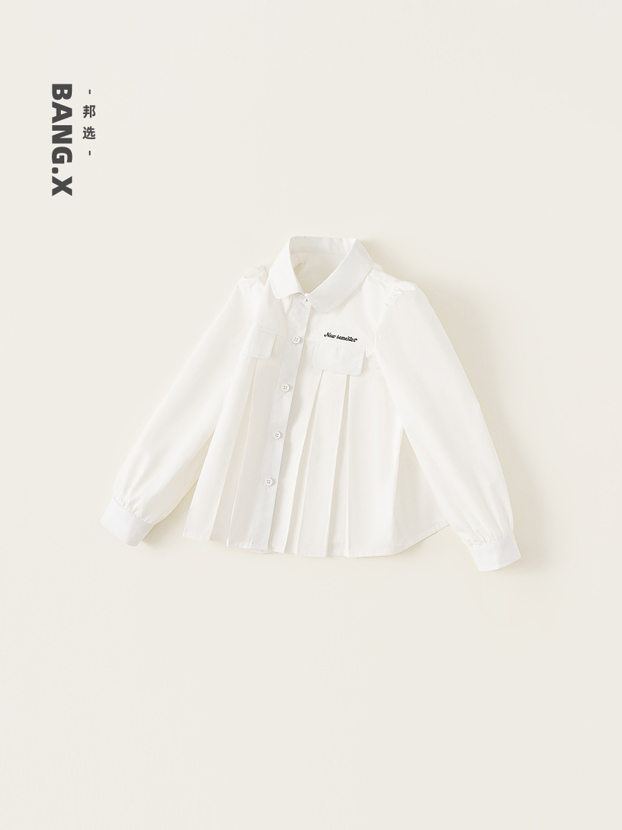 Youbao ropa para niños niñas solapa top primavera y otoño 2025 nuevo estilo simple color sólido otoño niña camisa blanca