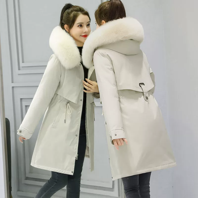 Winter long warm down jacket with down, mid-length