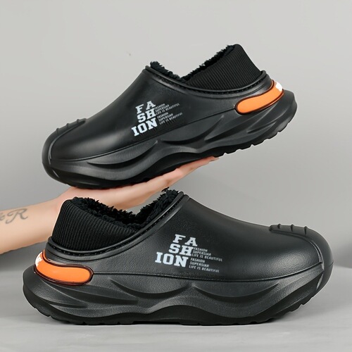 In winter, fashionable men's cotton shoes, semi-dragging, poop feeling, thick soft sole, velvet, warm, non-slip, waterproof, cold-proof snow boots