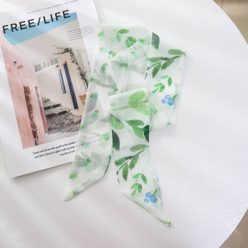 Verano delgada estrecha larga bufanda de seda Cinturón Verde banda de pelo cinta corbata bolsa accesorios de gasa decorativa trenzada corbata de pelo