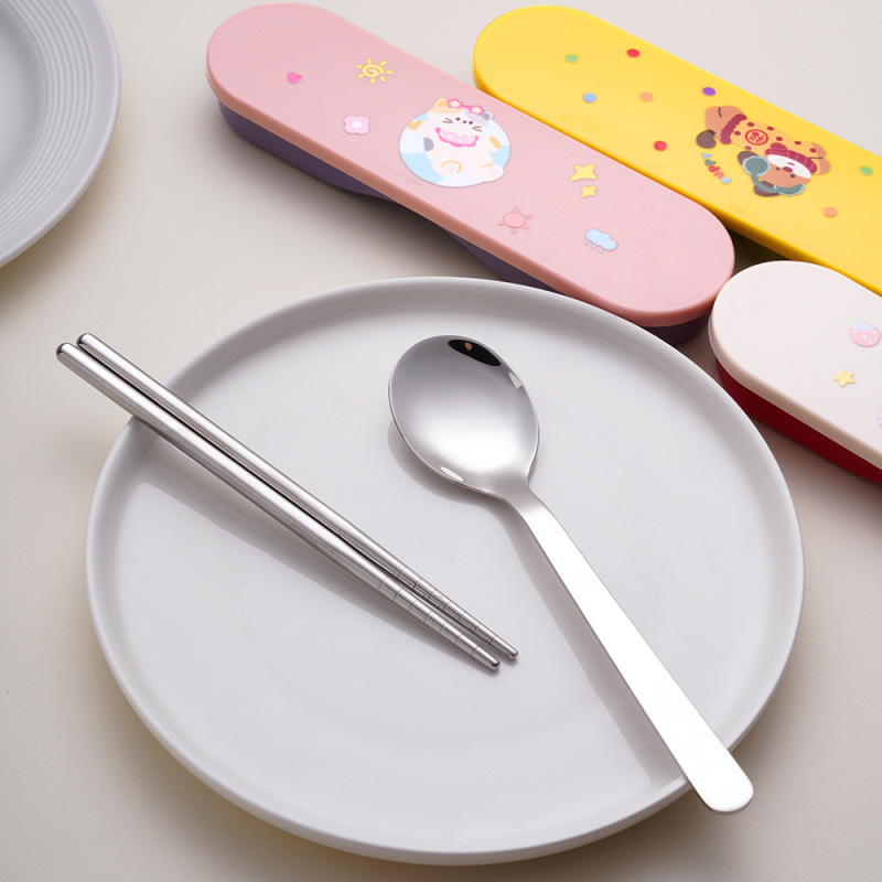 漫画ステンレススプーン箸セット学生用ご飯食器2点セットアウトドア旅行携帯セット|undefined