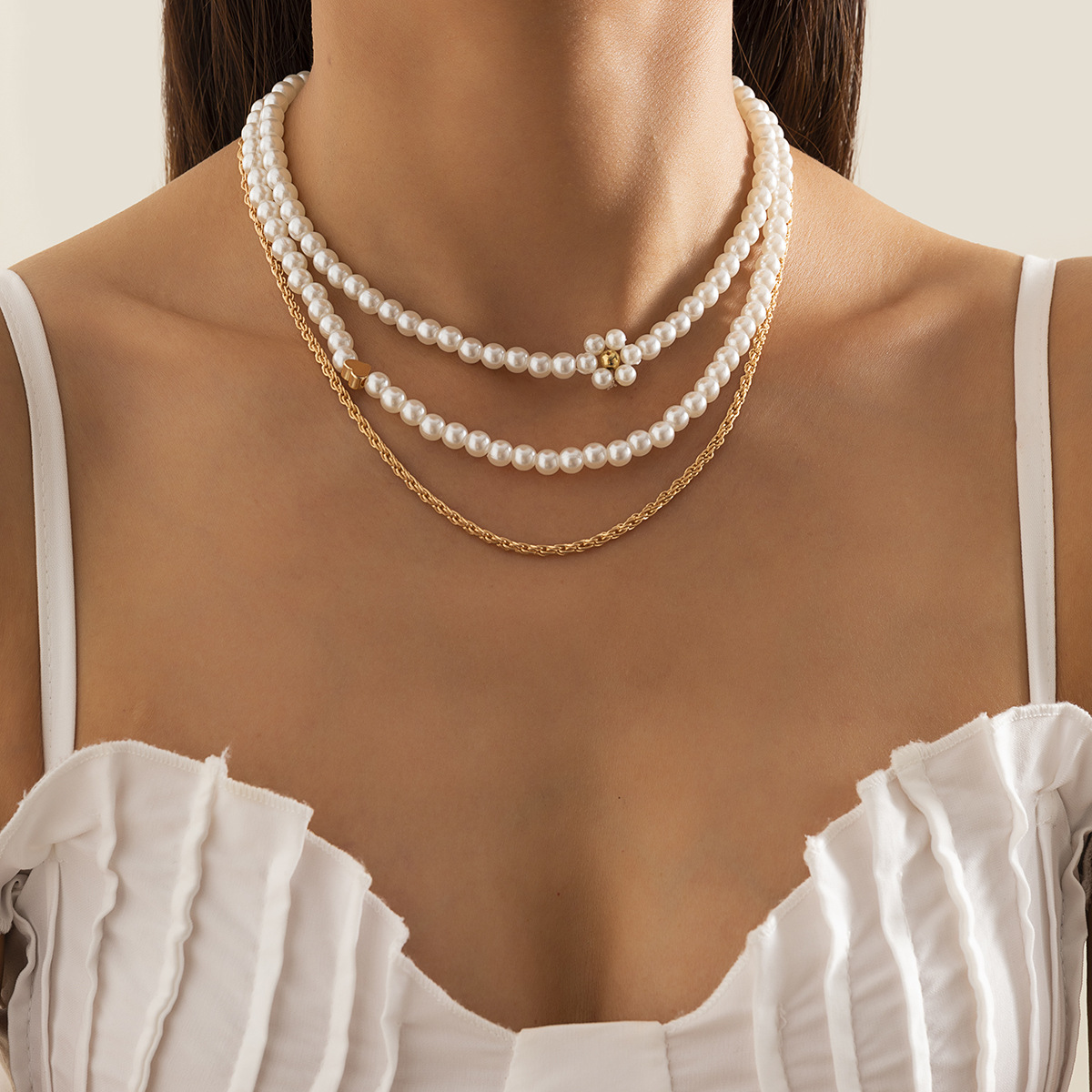 Barocke Perlen Gestapelte Perle Daisy Twist Kupfer Halskette Großhandel Nihaojewelry display picture 2