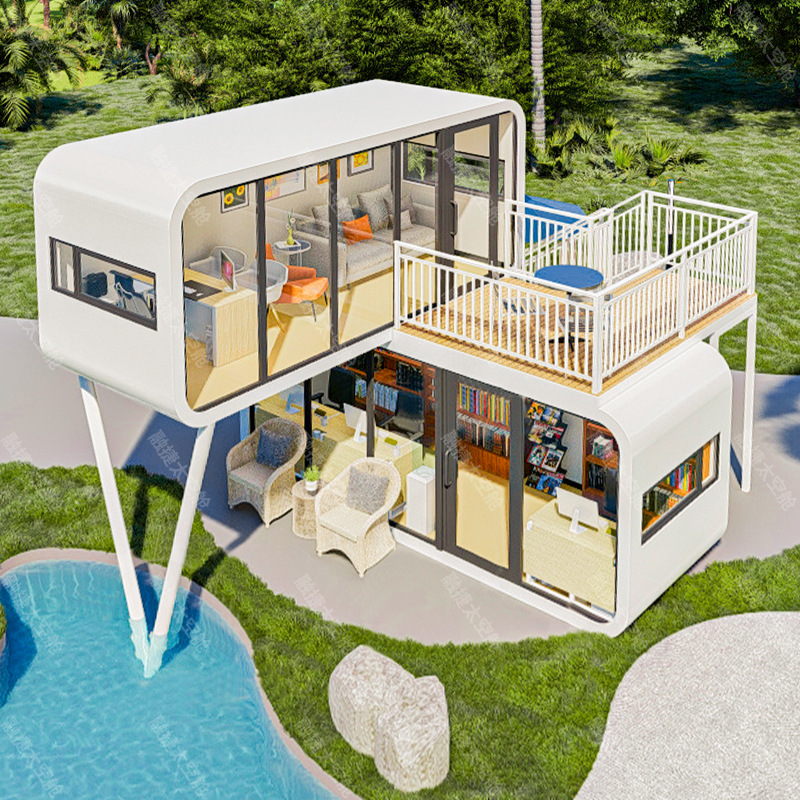 Rongjie exporta cápsula espacial sala móvil producto terminado oficina de dos pisos hotel al aire libre cápsula sala de actividades de cabina de manzana