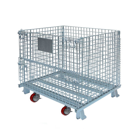 Wholesale storage cage hollow plate storage cage cart folding mobile galvanized with wheel turnover box shelf metal