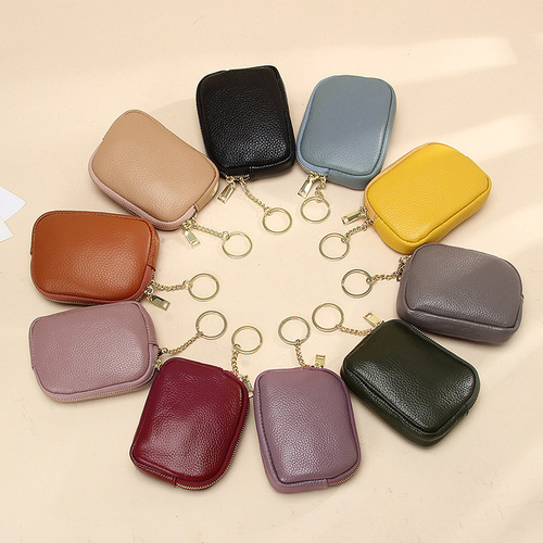Genuine leather hand-held zipper small wallet for women first-layer cowhide simple storage keychain coin mini coin purse wholesale