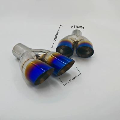 modification stainless steel blue tailpipe universal: Exhaust pipe - 02-52176l76mm-double-outlet-blue-plated-left-and-right-single-unit-price