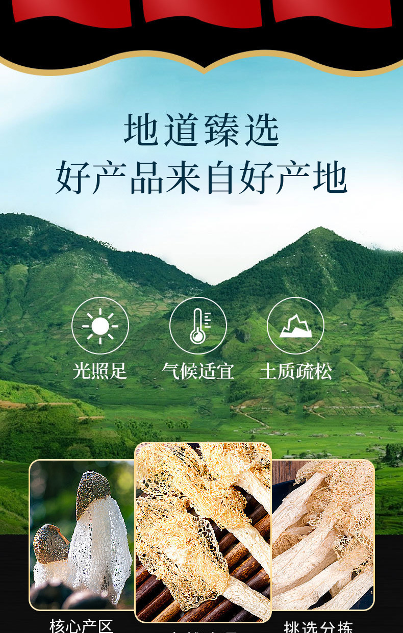 Bamboo Fungus Dried Mushroom (Phallus indusiatus / Dictyophora indusiata) — Wild-Grown Dried Bamboo Pith for Soup & Hot Pot key features