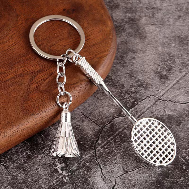 Manufacturer Direct Sales Metal Mini Tennis Pendant Badminton Table Tennis Football Commemorative Keychain Accessories Small Gifts