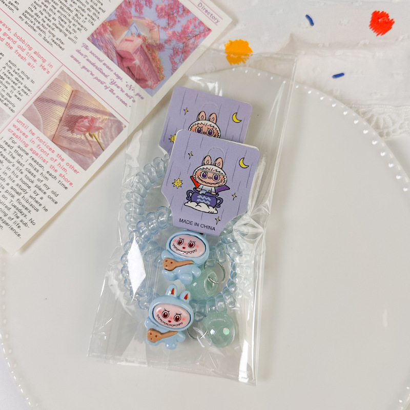 拉布布新款儿童电话线发圈透明卡通头绳水晶手链少女学生发饰头饰|undefined