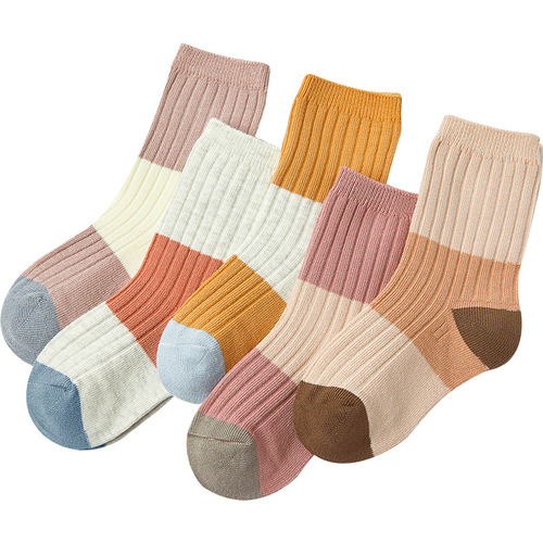 Qipao Board Children's Thick Cotton Mid-Cylinder Socks Autumn/Winter College Style Striped Dual-Needle Versatile Casual Cotton Socks One-Time Order