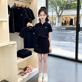 女童学院风翻领POLO衫裙裤两件套2026新款中大童韩版休闲运动套装