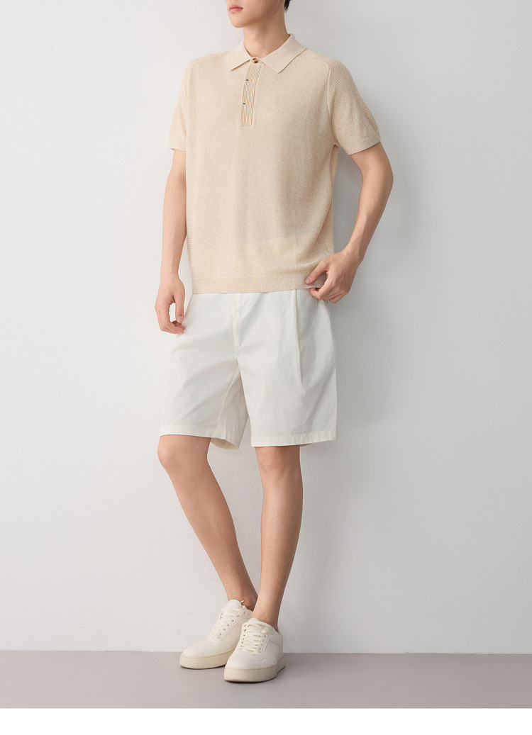 Áo polo nam tay ngắn phong cách cổ điển chất liệu linen pha — đen chi tiết 28