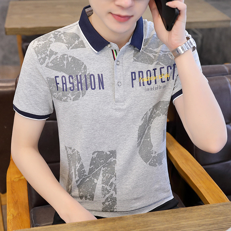 2022 new pattern Lapel Short sleeved polo Chaopai Trend T-shirt Schoolboy half sleeve Easy leisure time jacket T-shirt