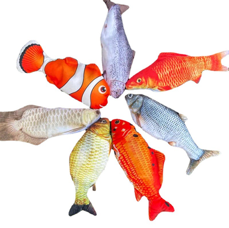 Popular eléctrico peces simulación pescado gato muñeca columpio pescado divertido gato mascota juguete de peluche Red de carga de pescado rojo al por mayor