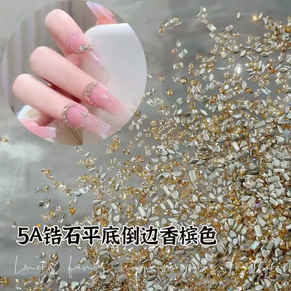 Premium Champagne-Colored 5A Zircon Nail Art Diamonds, Sparkling Mini Nails, Small Flat-Back Diamonds, Mixed Marquise Jewelry Wholesale