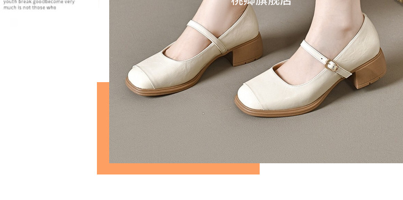 Giày nữ mũi vuông da thật gót vuông retro đế mềm — Màu nâu chi tiết 25