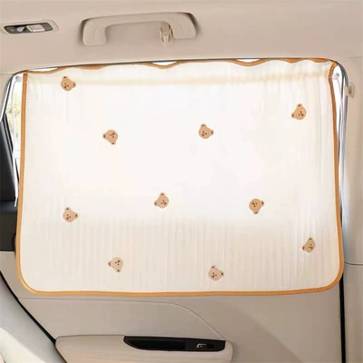 Sunshade, Cute Cartoon Suction – Car curtains - quilted-embroidered-edge-embroidered-curtain-bear-head