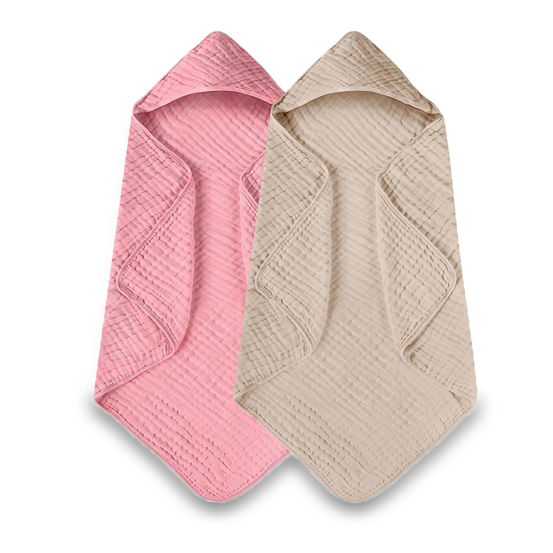 Baby Baby Cotton Solid Color Double Crepe Bath Towel Wrapping Towel Swaddle Blanket Breathable Multifunctional Towel Export