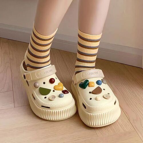 Thick-soled Croc Shoes Women's Soft-soled Anti-Slip Internet Celebrity  New Beach Baotou Semi-Sandal Slippers Women's Summer